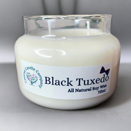 Black tuxedo double wicked handmade soy candle 