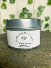 Load image into Gallery viewer, watermelon scented soy wax hand-poured tin can candle
